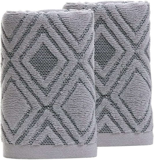 Pidada Diamond Absorbent Soft Hand Towels for Bathroom Set of 2,Gray