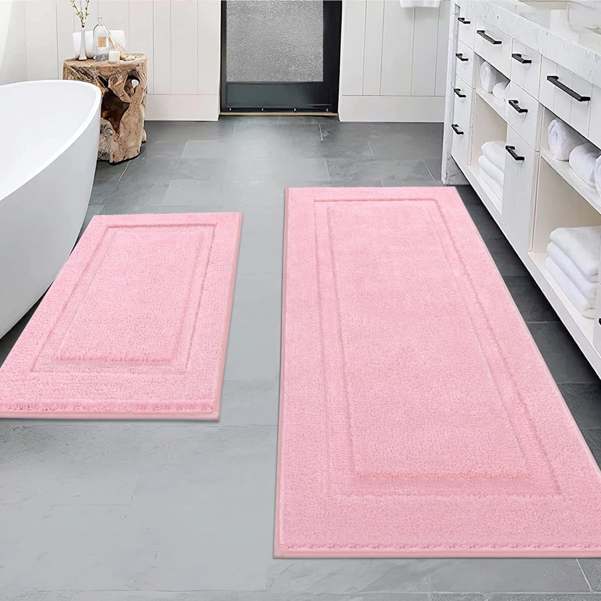 SHACOS Soft Microfiber Bathroom Rugs Set of 2 Pieces, White