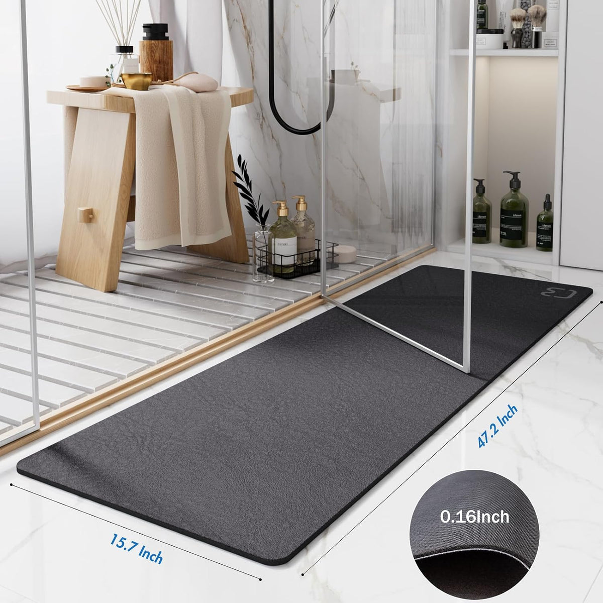 Dark Grey Long Bathroom Rugs Large Stone Bath Mats for Bathroom,15.7"x47.2"