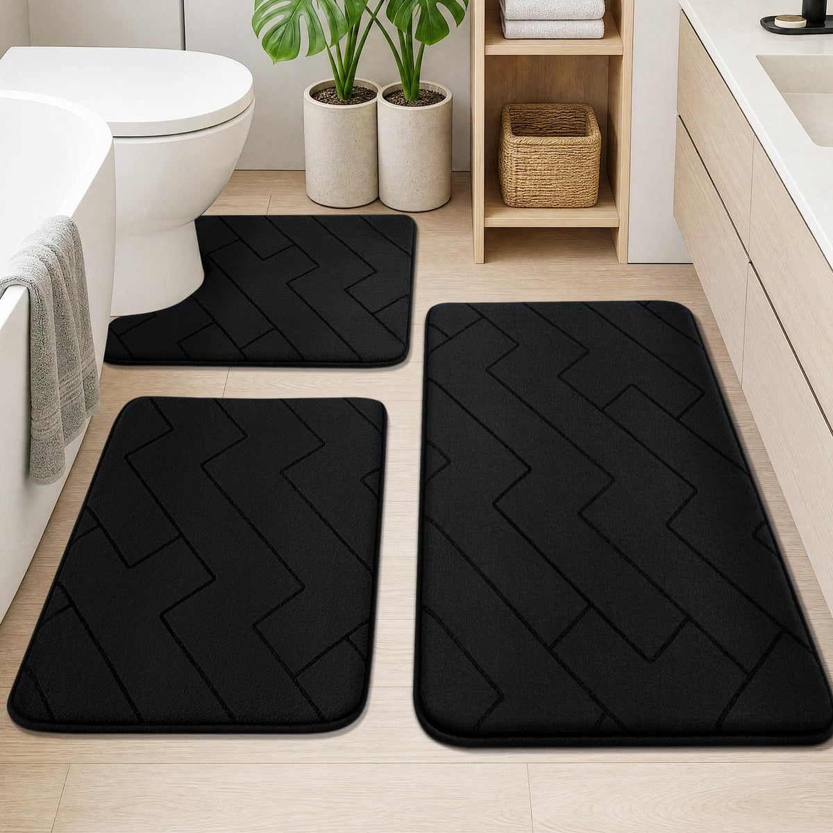 YIHOUSE 3 Piece Bathroom Rug Set - Soft Memory Foam Bath Mat, Dark Grey
