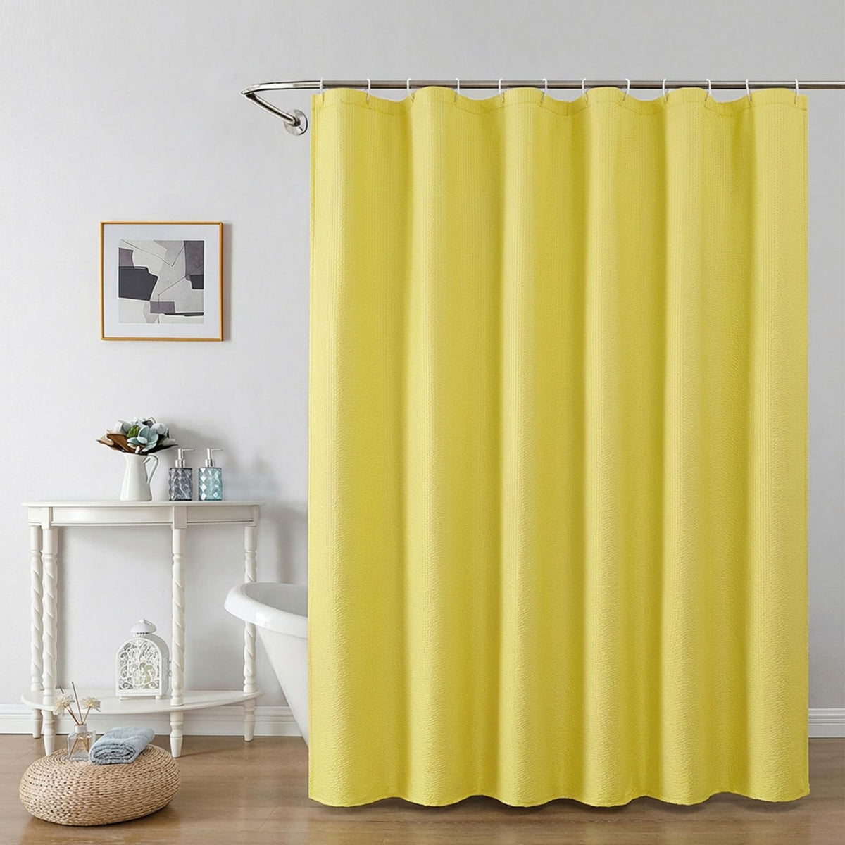 OWENIE Cream Shower Curtain or Bathroom 72x72 Inch, 3D Embossed Textured Waffle Fabric Shower Curtains, Soft Hotel Farmhouse Style, Water Repellent, Machine Washable, Cream, 72" W x 72" L