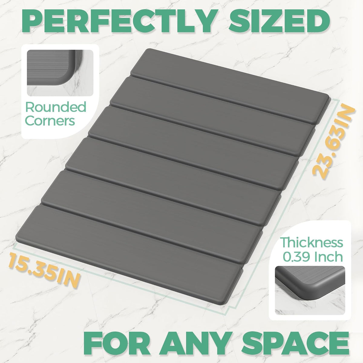 SYIPO Non-Slip Foldable Stone Bath Mat-Diatomite, 23.6 x 15.3”, Dark Gray