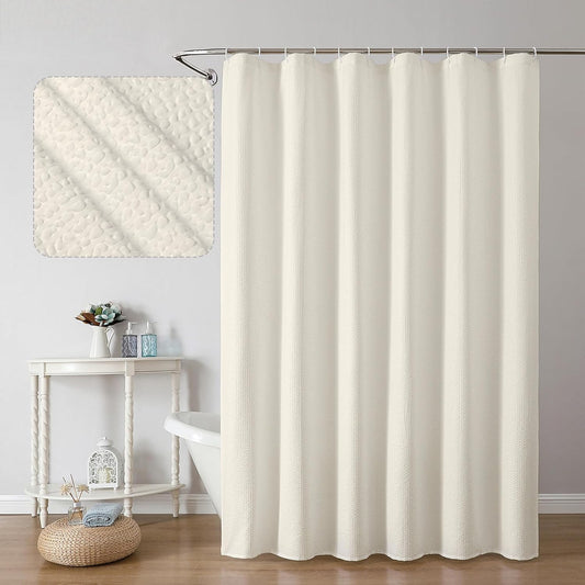 OWENIE Cream Shower Curtain or Bathroom 72x72 Inch, 3D Embossed Textured Waffle Fabric Shower Curtains, Soft Hotel Farmhouse Style, Water Repellent, Machine Washable, Cream, 72" W x 72" L