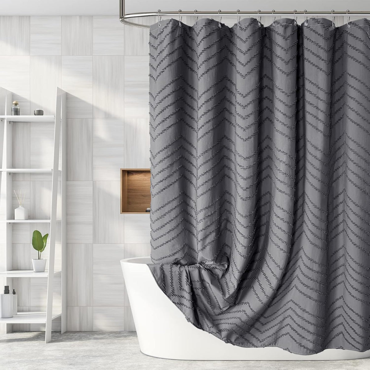 White Boho Fabric Shower Curtain 72 x 84 Inches