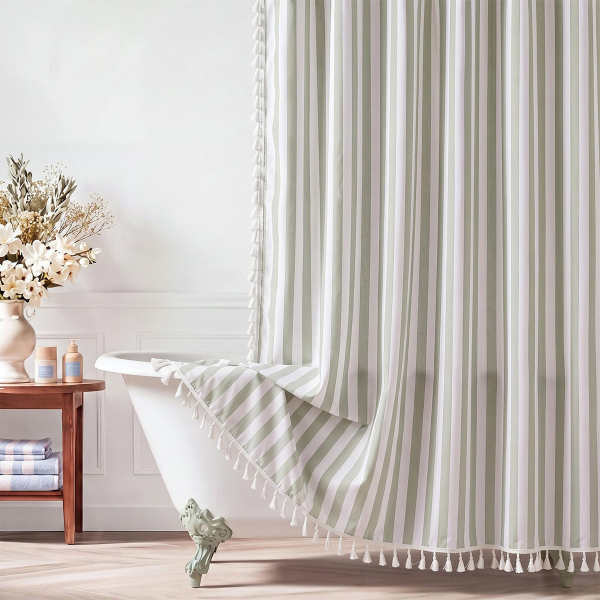 Pink Ruffled Striped Shower Curtain