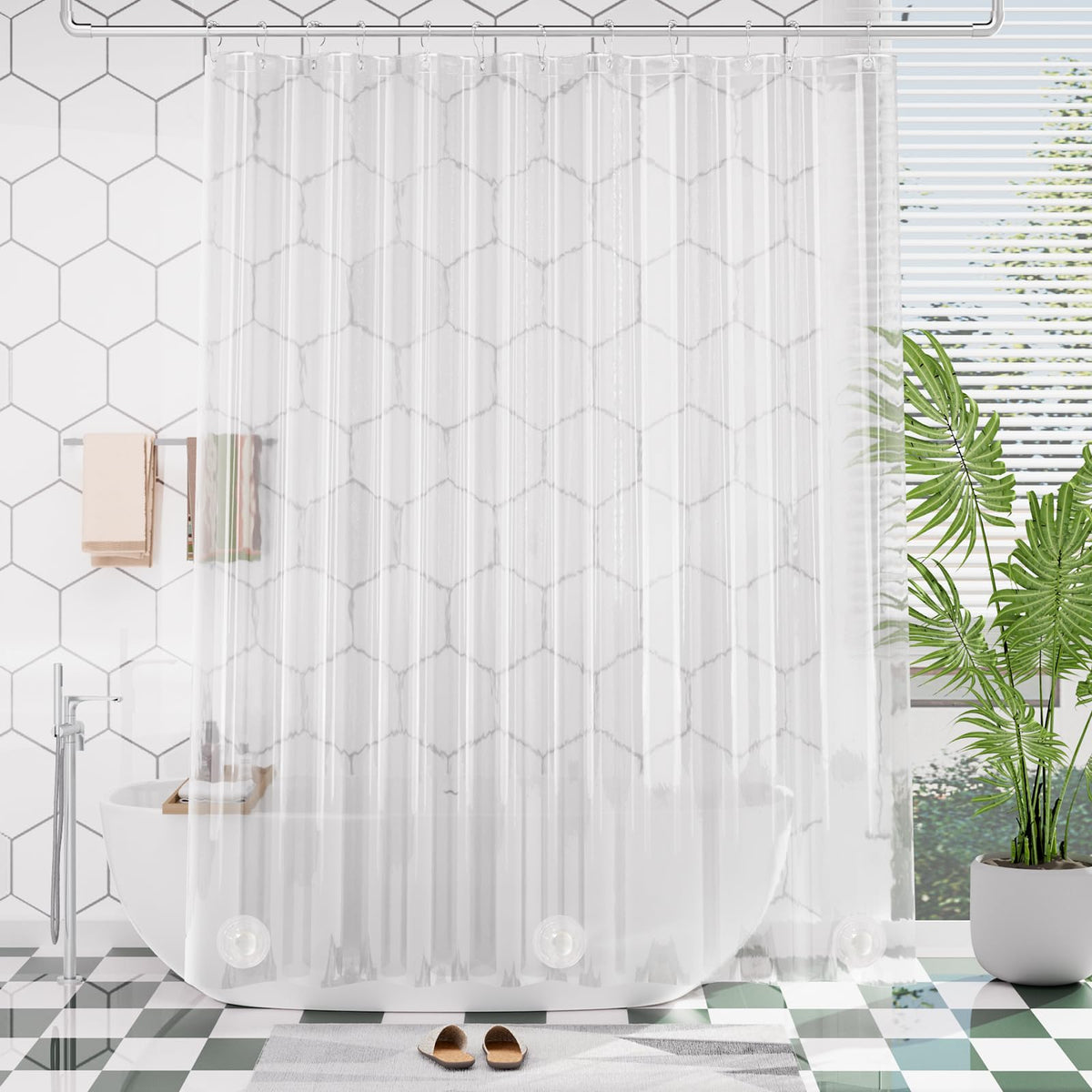 AmazerBath 48x72 Shower Curtain Stall, Small Shower Curtain for Shower Stall, Clear Bathroom Curtain Plastic, Thick PEVA Bathroom Accessories with 2 Clear Weighted Stones and 8 Grommet Holes