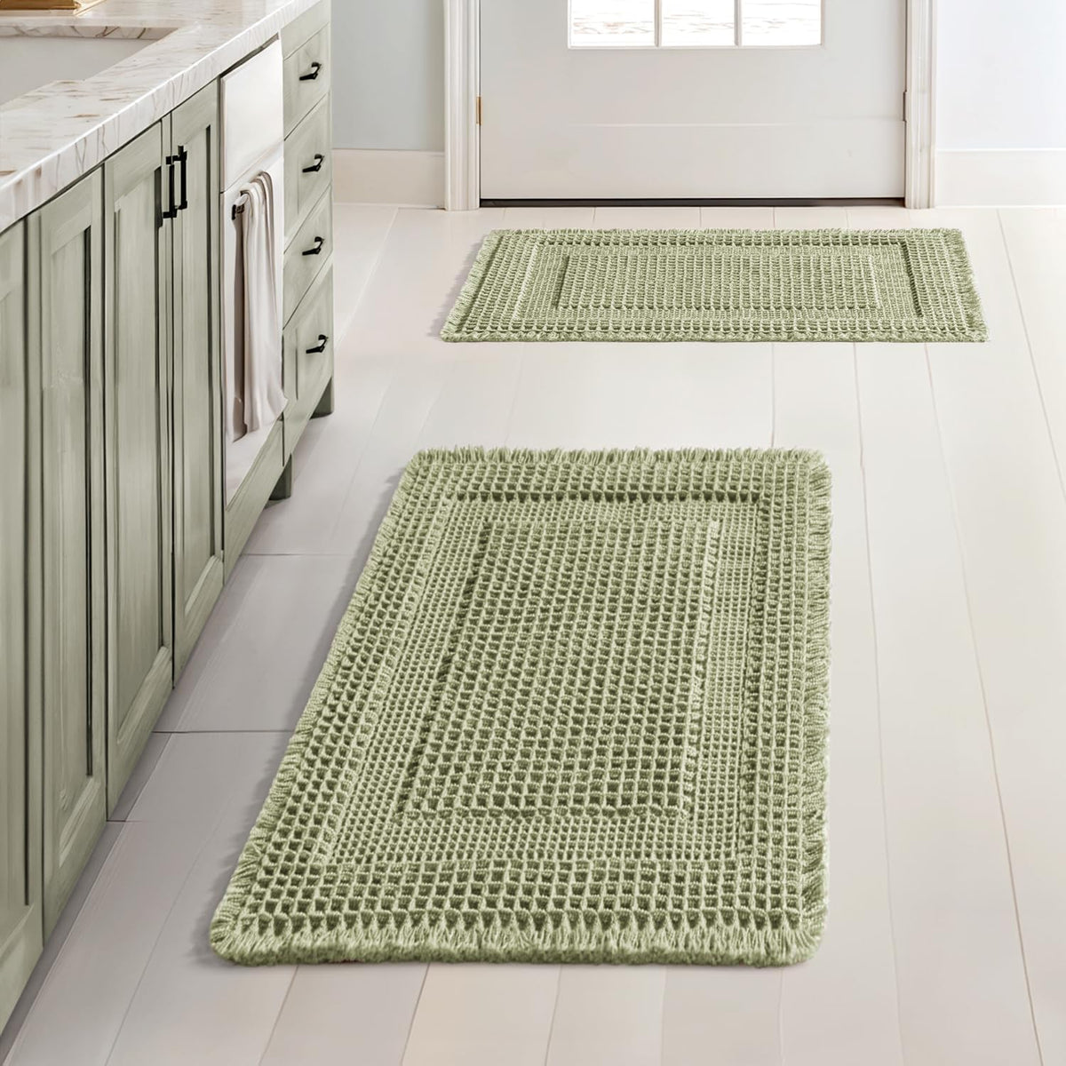 MIULEE Set of 2 Waffle Bathroom Rugs Brown&Cream Boho Bath Mat 17x24+18x30
