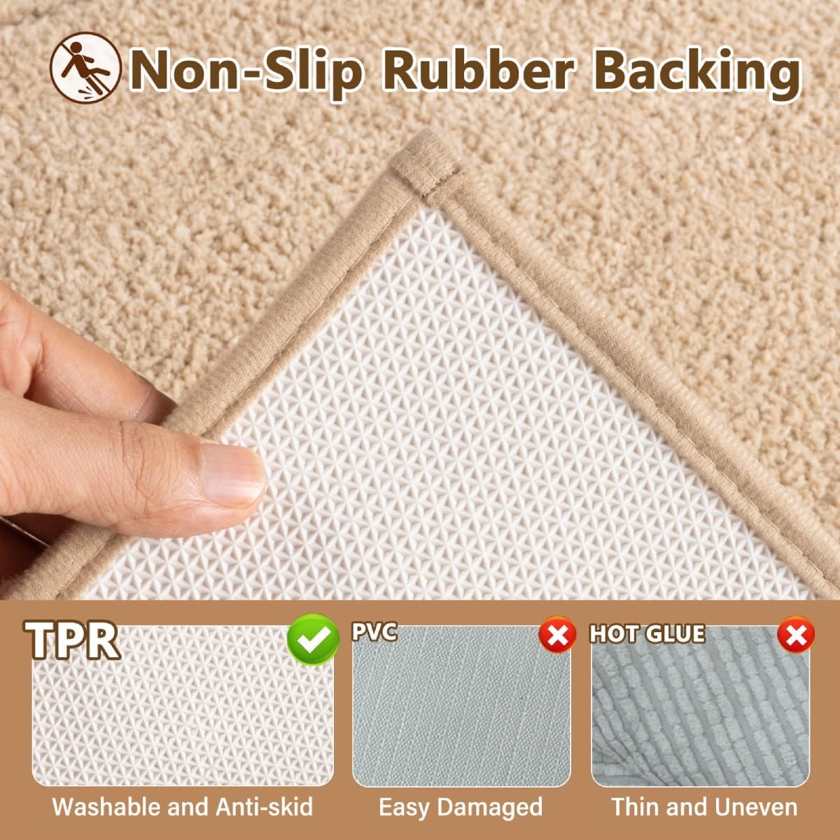 48x17 Long Bathroom Runner Rugs Beige, Non Slip Washable Bath Rugs