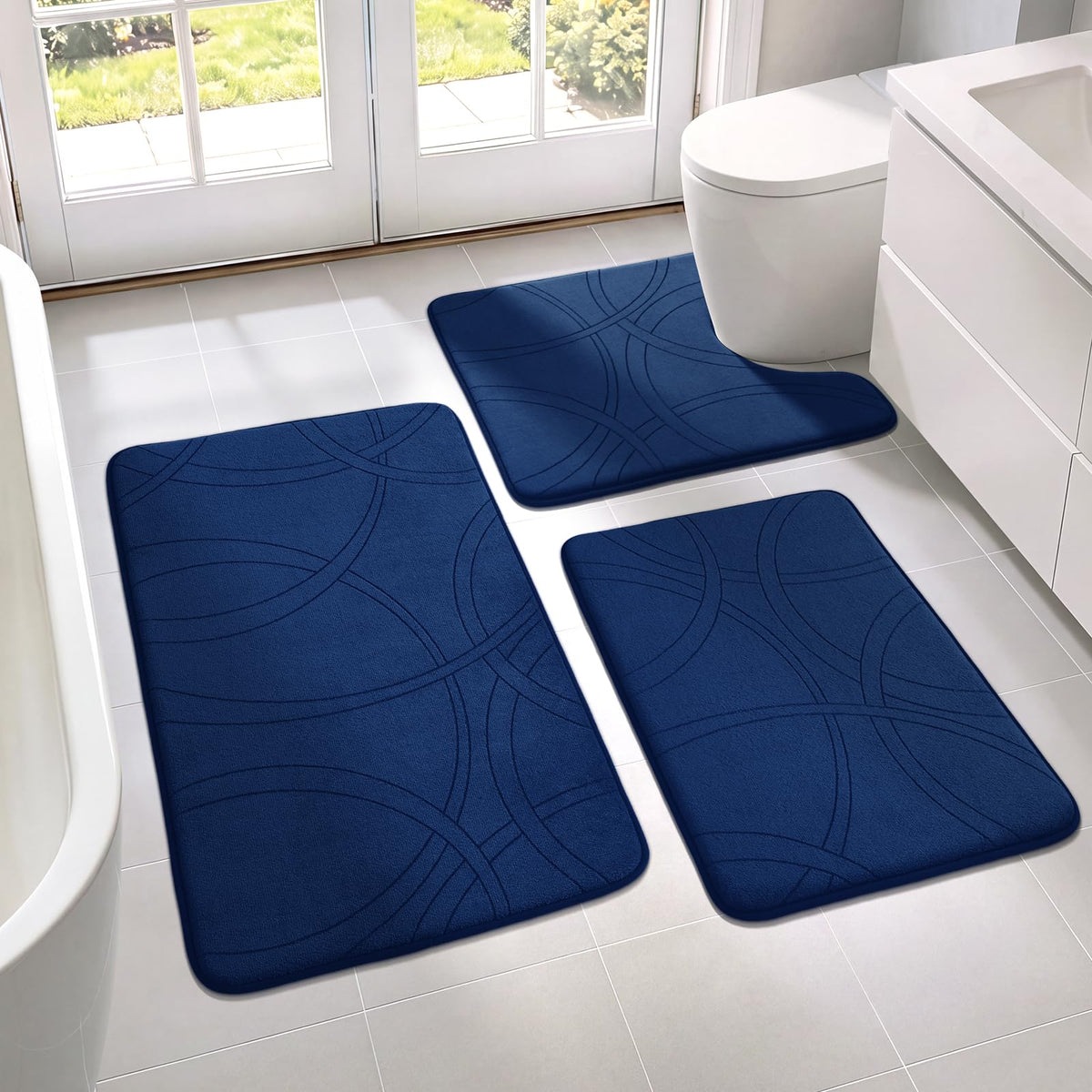 YIHOUSE 3 Piece Bathroom Rug Set - Soft Memory Foam Bath Mat, Dark Grey