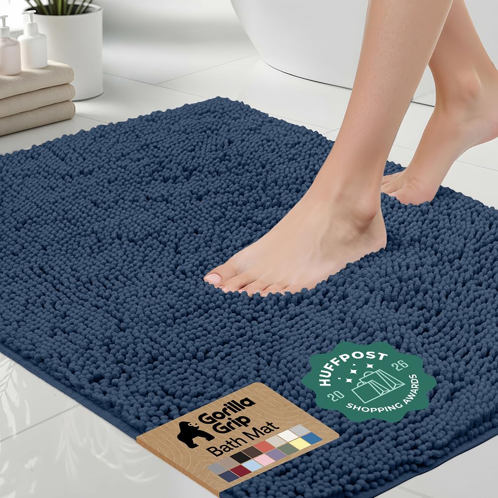 GORILLA GRIP Bath Rug Mat for Bathroom, Absorbent Chenille, 30x20 Gray