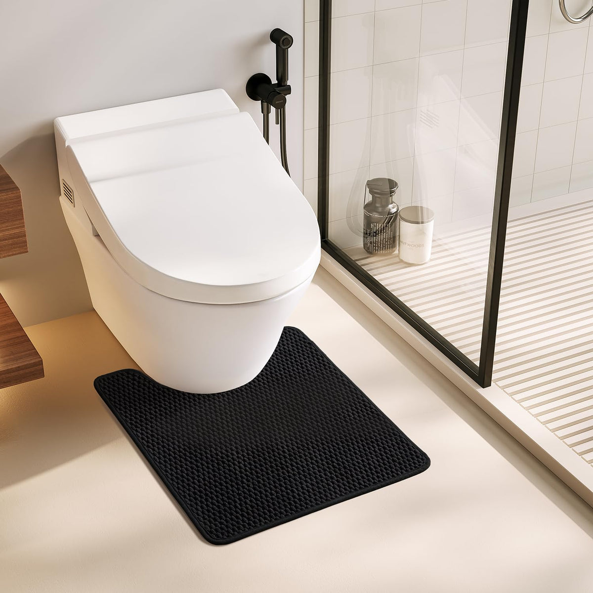 TYUU Bathroom Rugs Non Slip Washable, Super Absorbent Thin Bath Mat Small Quick Dry Low Pile Bathroom Rug, Light Grey 16"x24"