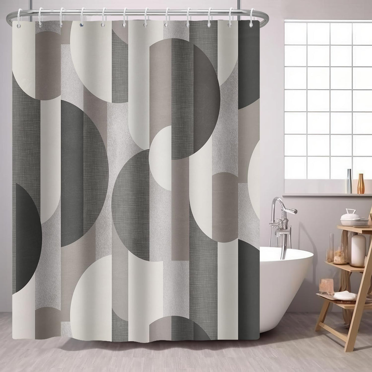 Green Shower Curtain Abstract Modern Geometry Mid Century Circles 72x72 IN