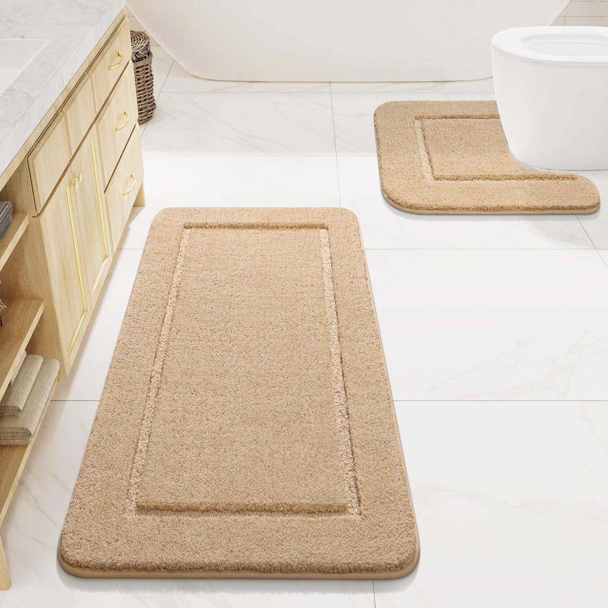 LOCHAS Bathroom Rug Set 2 Piece, 20''x20'' & 34''x21'', Beige