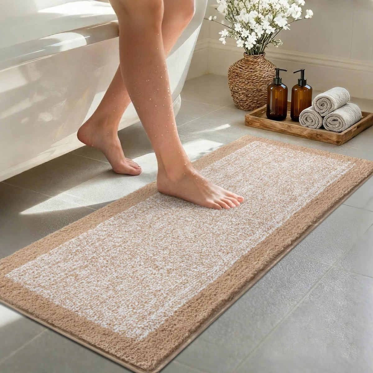 48x24 Long Bathroom Rugs Non Slip Washable, Soft Absorbent Bath Mat Blue
