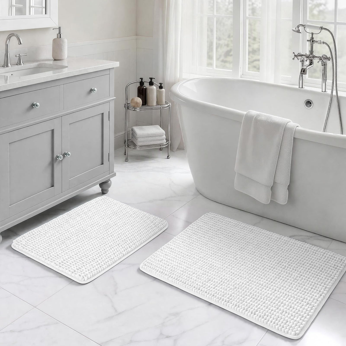 Ophanie Grey Bathroom Rugs 30x20, Soft Chenille Bath Mat, Non Slip Absorbent Quick Dry Light Gray Mats, Machine Washable Thick Small Area Rug Sets,Grip Bathmat for Shower,Toilet,Sink and Indoor Floor