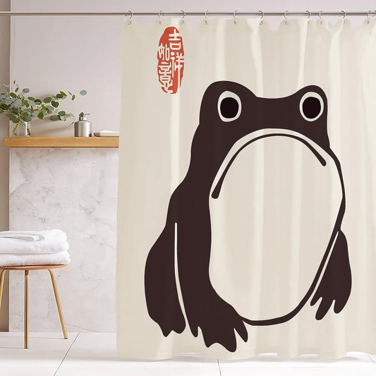 Unimpressed Frog Shower Curtain Ink Cute Funny Asian Style Traditional Japanese Art Bath Curtain Anime Waterproof and Fabric Curtain Cool for Bathroom 72x72inch