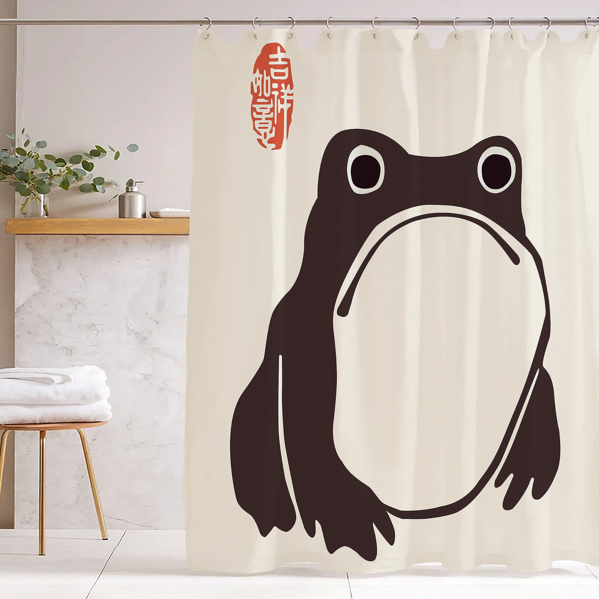 Unimpressed Frog Shower Curtain Ink Cute Funny Asian Style Traditional Japanese Art Bath Curtain Anime Waterproof and Fabric Curtain Cool for Bathroom 72x72inch