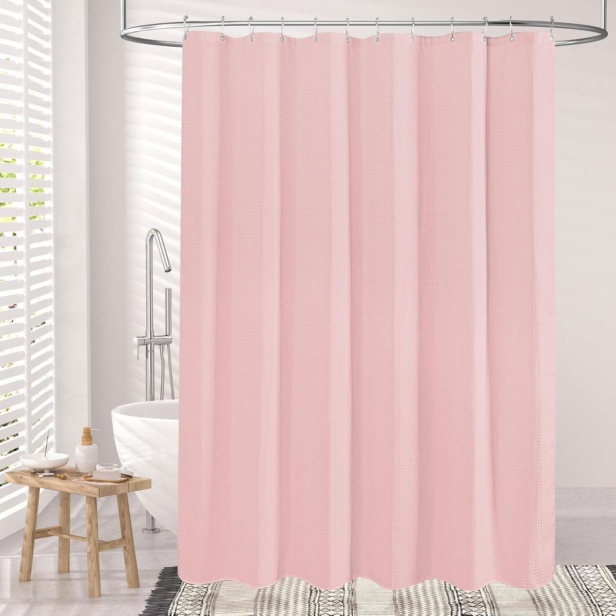 AmazerBath Blush Pink Shower Curtain Fabric, Waffle Shower Curtain Heavy Duty 240GSM, Hotel Quality Bathroom Shower Curtains, 72 x 72 Inches