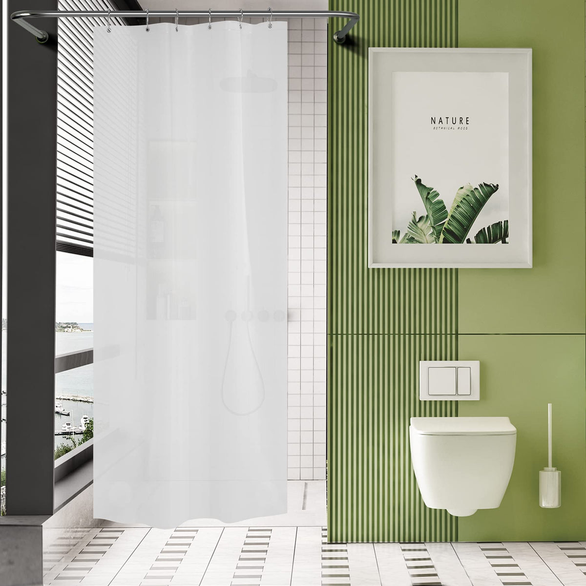 AmazerBath 48x72 Shower Curtain Stall, Small Shower Curtain for Shower Stall, Clear Bathroom Curtain Plastic, Thick PEVA Bathroom Accessories with 2 Clear Weighted Stones and 8 Grommet Holes