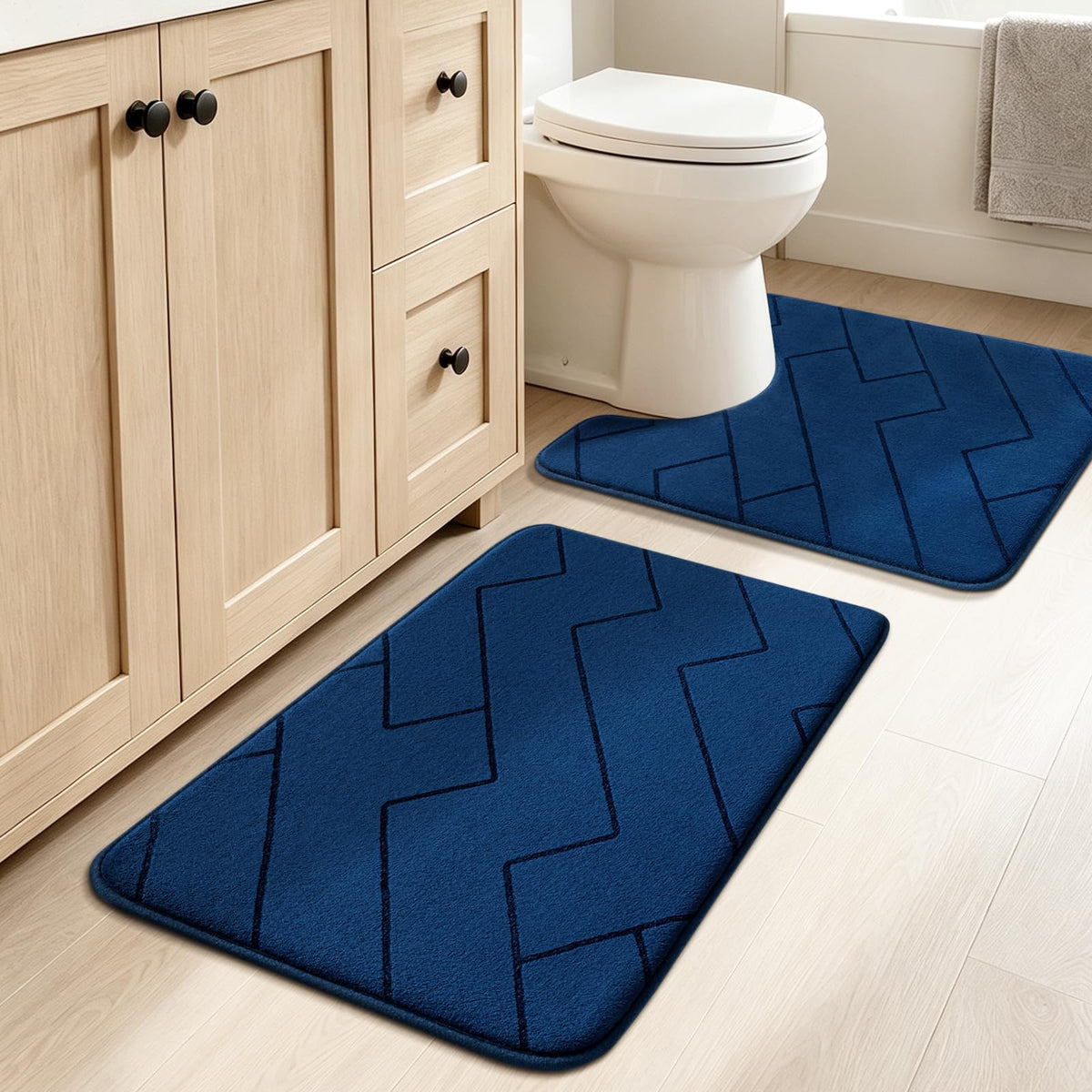 YIHOUSE 3 Piece Bathroom Rug Set - Soft Memory Foam Bath Mat, Dark Grey