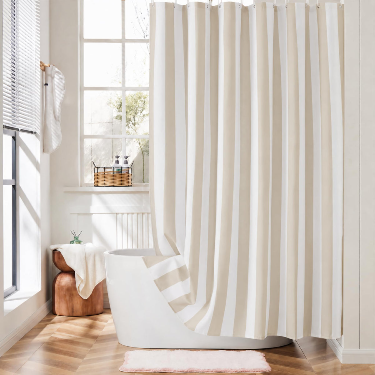 Ohocut Vertical Striped Shower Curtain, Cute Retro Vintage Stripe Farmhouse Bathroom Shower Curtain, Waterproof Polyester Fabric Modern Shower Curtain for Bathroom 72x72 Inches (Double Pink)