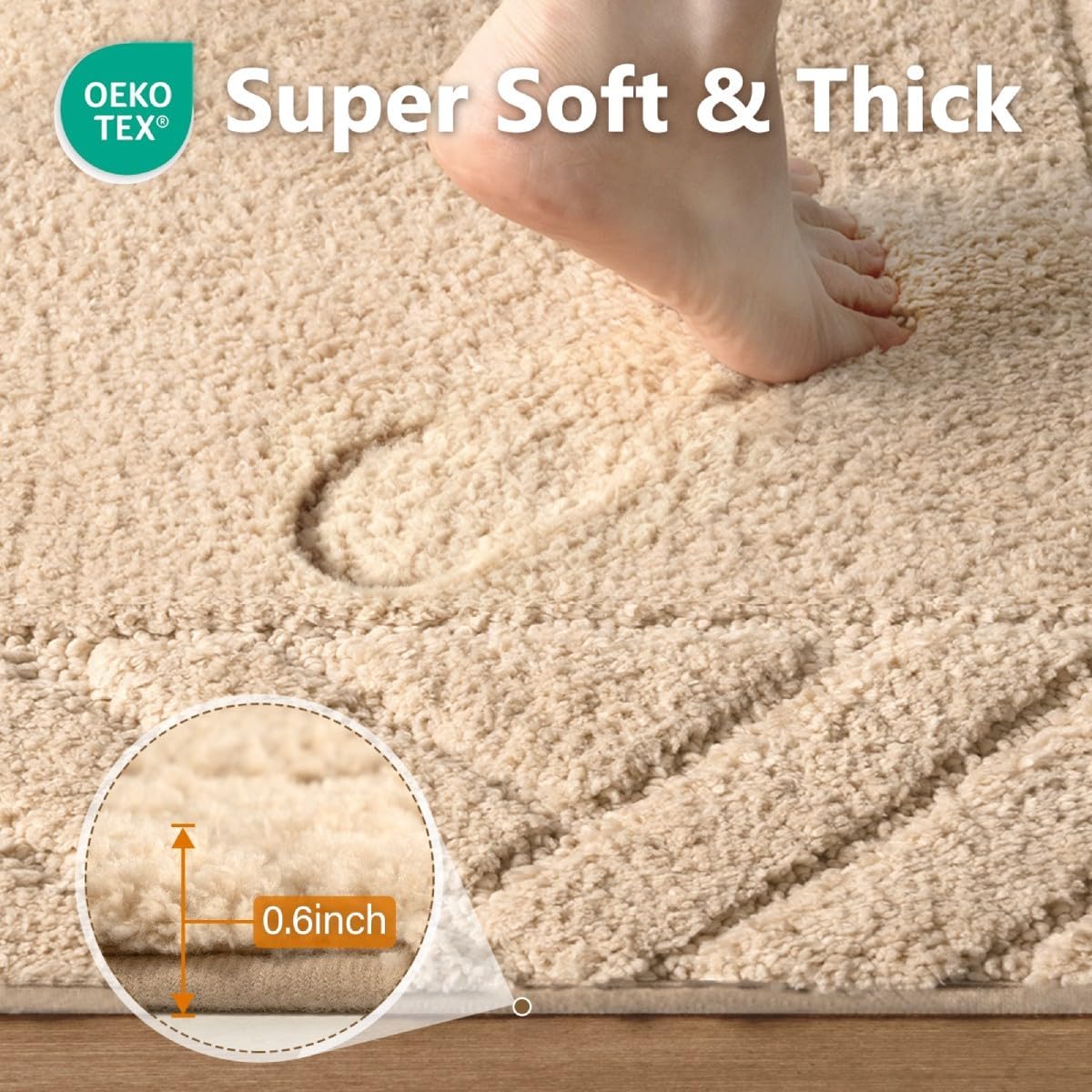 48x17 Long Bathroom Runner Rugs Beige, Non Slip Washable Bath Rugs