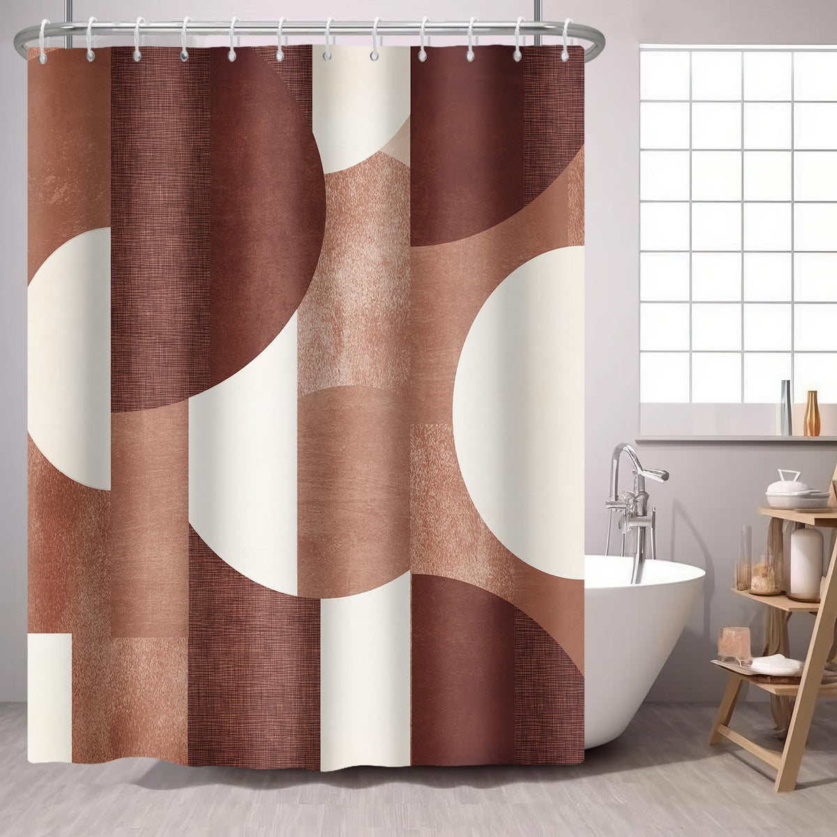 Green Shower Curtain Abstract Modern Geometry Mid Century Circles 72x72 IN