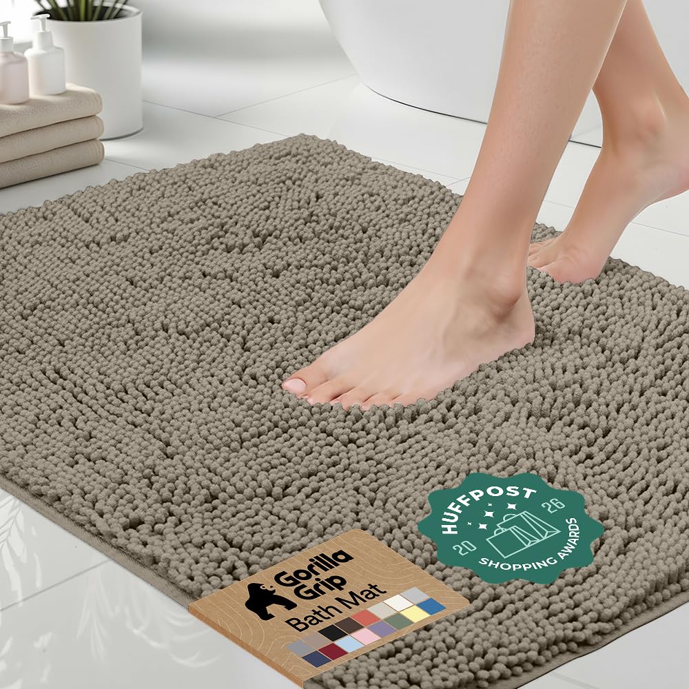GORILLA GRIP Bath Rug Mat for Bathroom, Absorbent Chenille, 30x20 Gray