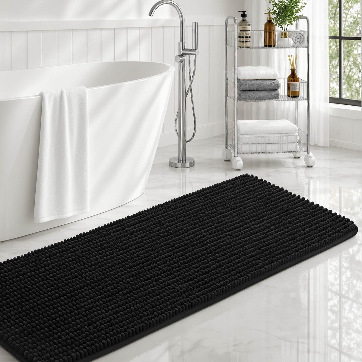 Ophanie Grey Bathroom Rugs 30x20, Soft Chenille Bath Mat, Non Slip Absorbent Quick Dry Light Gray Mats, Machine Washable Thick Small Area Rug Sets,Grip Bathmat for Shower,Toilet,Sink and Indoor Floor