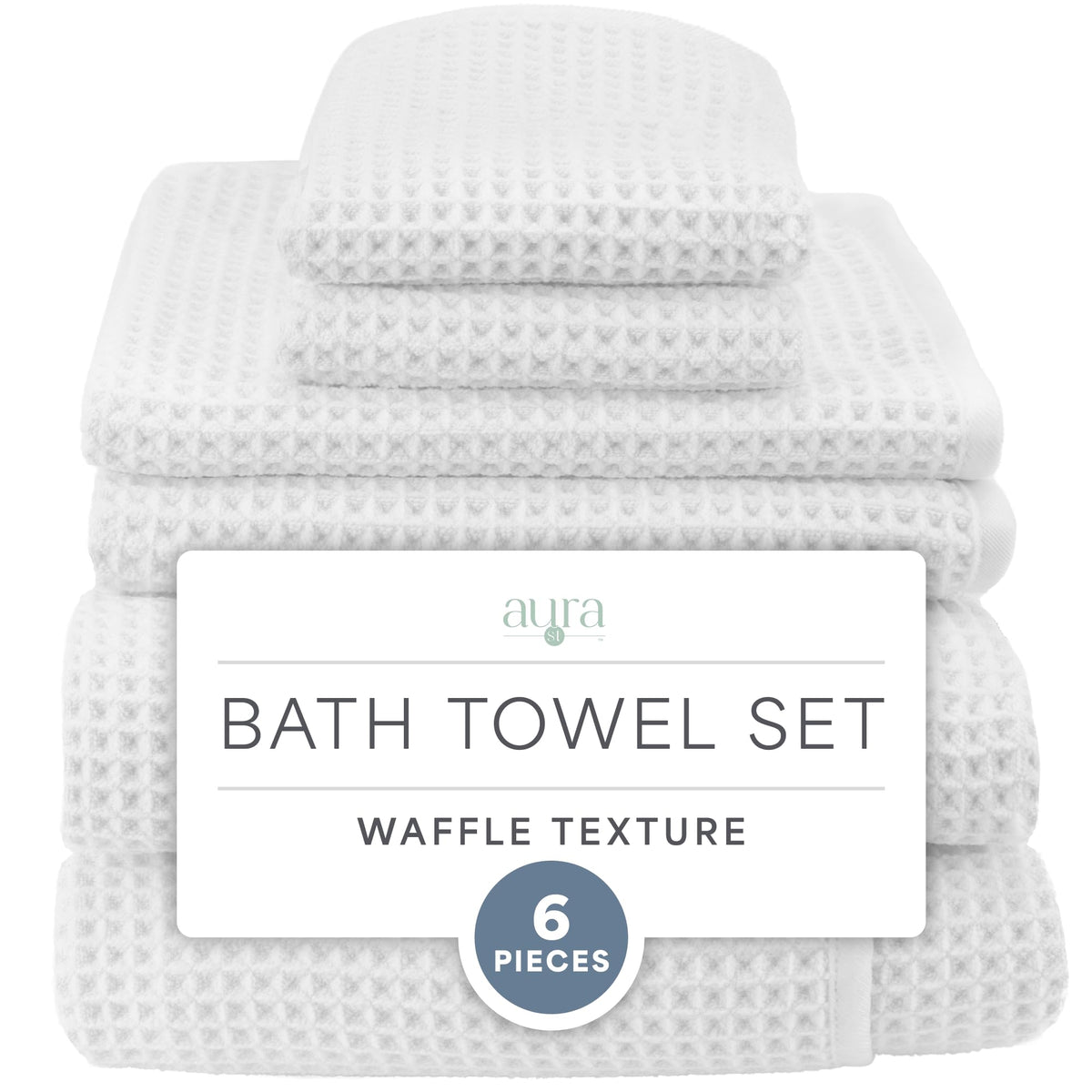 S&T INC. Aura Waffle Bath Towel Set, 6 Pieces, Beige