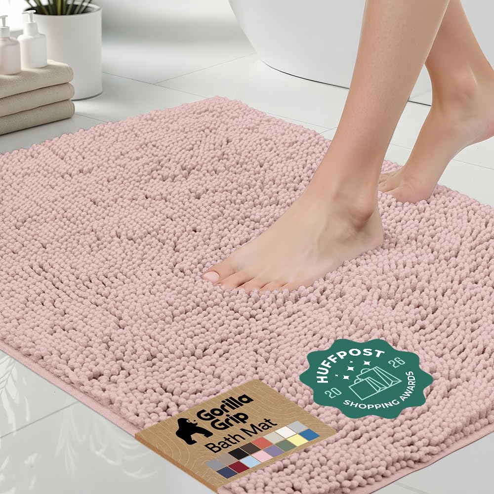 GORILLA GRIP Bath Rug Mat for Bathroom, Absorbent Chenille, 30x20 Gray