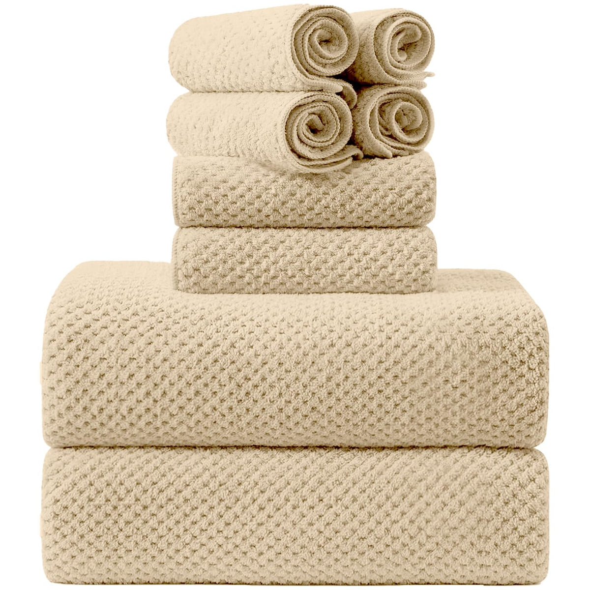 8-Piece Bath Towel Set, 2 Extra Large Bath Towel Sheets, 2 Hand Towels and 4 Washcloths - Highly Absorbent Quick Dry Polyester,Ultra Soft Towel Set for Bathroom, Waffle Weave Design, Pack of 8, Green