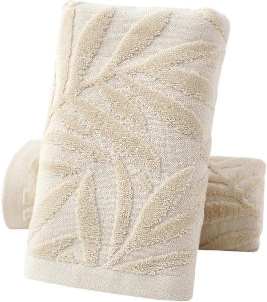 Pidada Leaf Absorbent Soft Hand Towels for Bathroom Set of 2,Light Brown