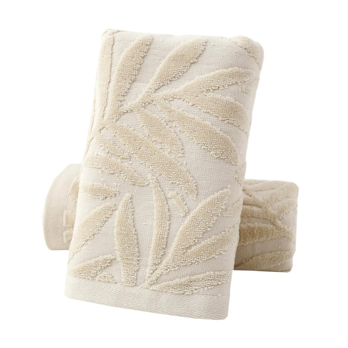 Pidada Leaf Absorbent Soft Hand Towels for Bathroom Set of 2,Light Brown