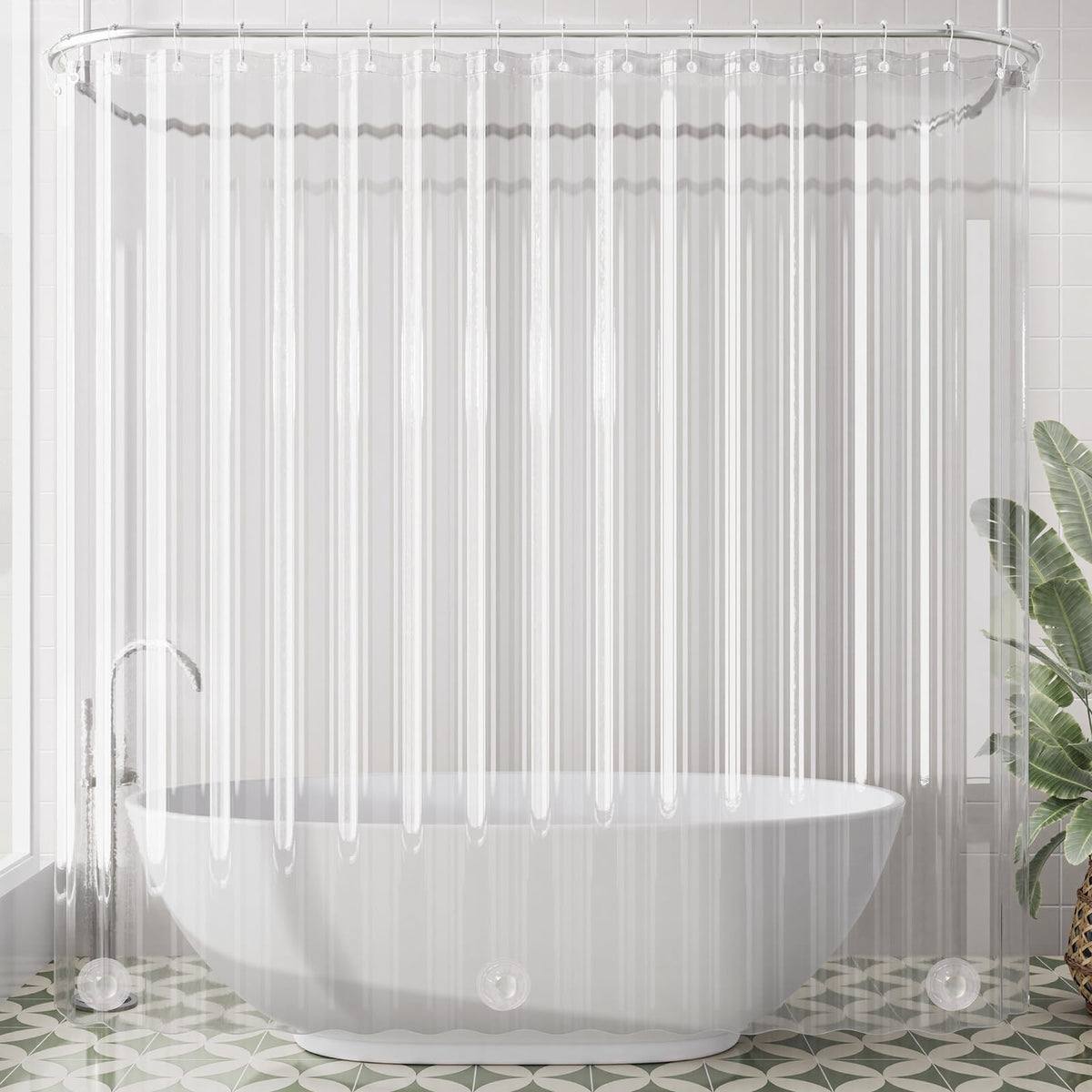 AmazerBath 48x72 Shower Curtain Stall, Small Shower Curtain for Shower Stall, Clear Bathroom Curtain Plastic, Thick PEVA Bathroom Accessories with 2 Clear Weighted Stones and 8 Grommet Holes