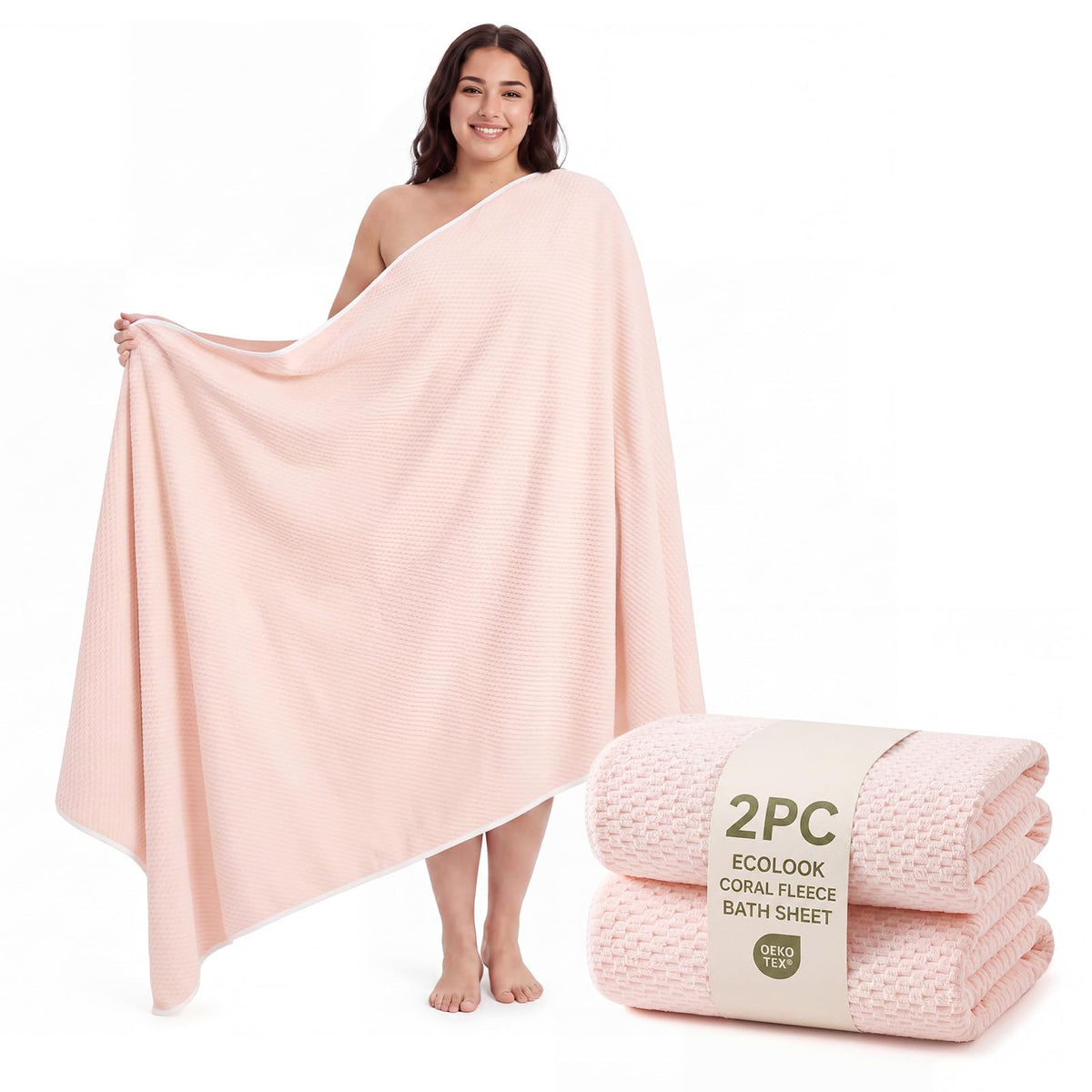 ecolook Microfiber Bath Towel Set of 6, Large 35" x 70", Beige