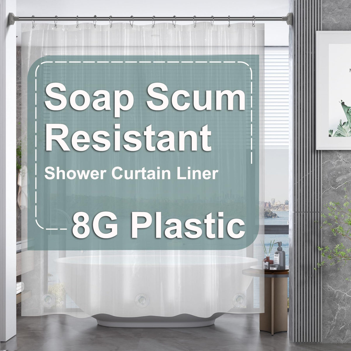AmazerBath 48x72 Shower Curtain Stall, Small Shower Curtain for Shower Stall, Clear Bathroom Curtain Plastic, Thick PEVA Bathroom Accessories with 2 Clear Weighted Stones and 8 Grommet Holes