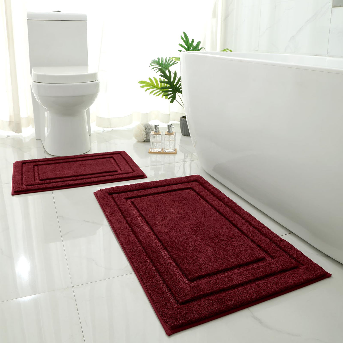 HOMEIDEAS Fall Bathroom Rugs Sets, 2 Piece Soft Bath Mat Burnt Orange
