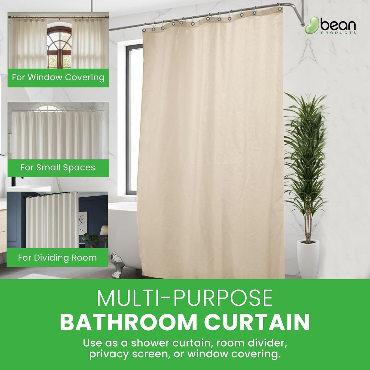 Bean Products Natural Cotton Bathtub Shower Curtain Liner- 70" x 72"