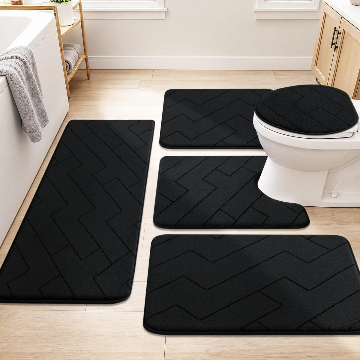 YIHOUSE 3 Piece Bathroom Rug Set - Soft Memory Foam Bath Mat, Dark Grey