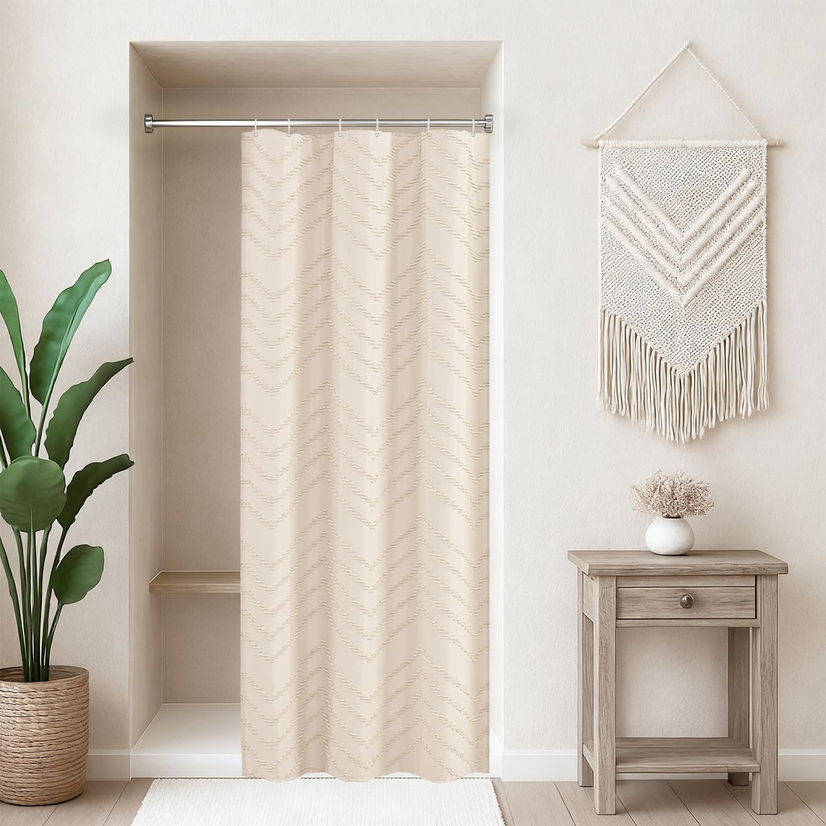White Boho Fabric Shower Curtain 72 x 84 Inches