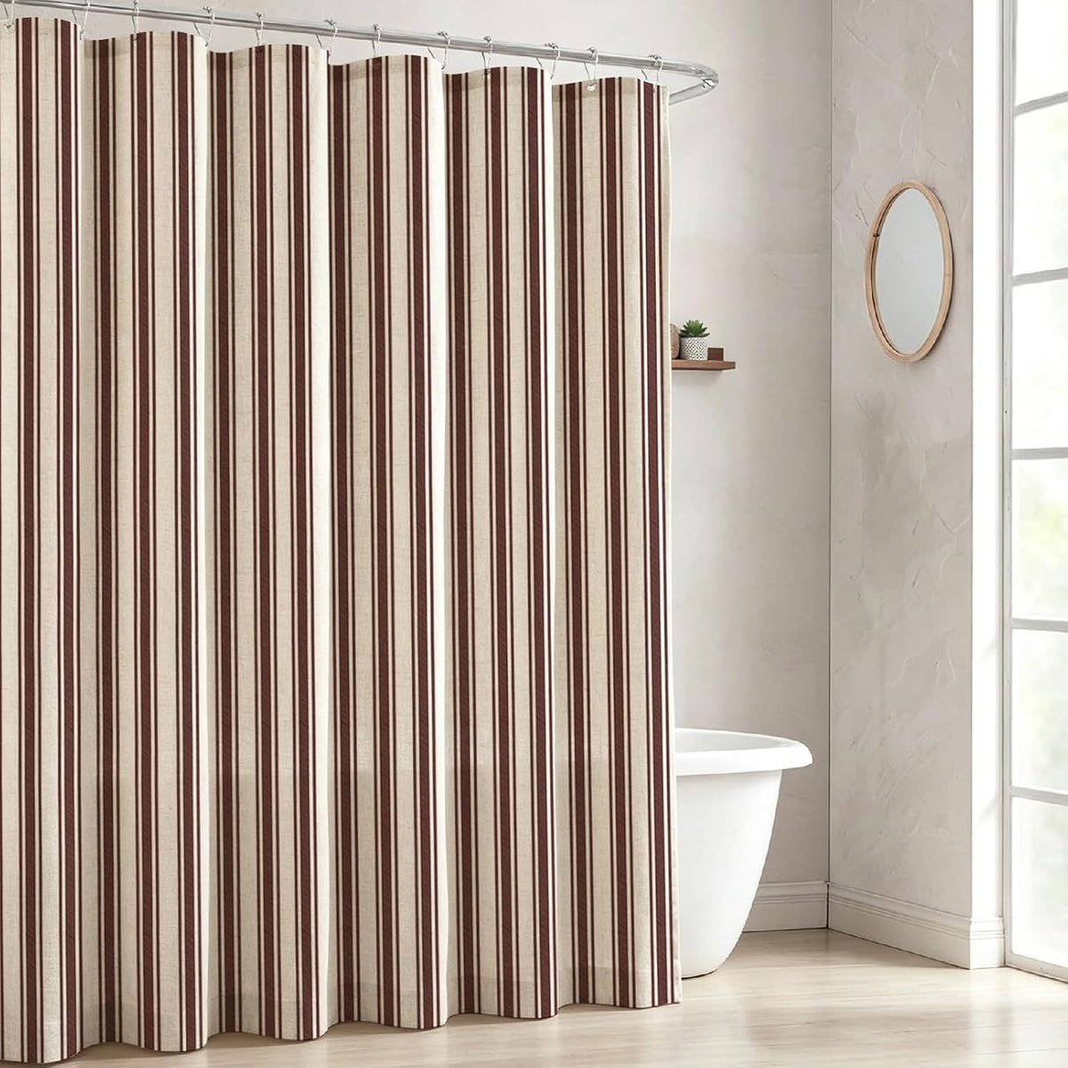 WOUVMA Brown Striped Shower Curtain Neutral