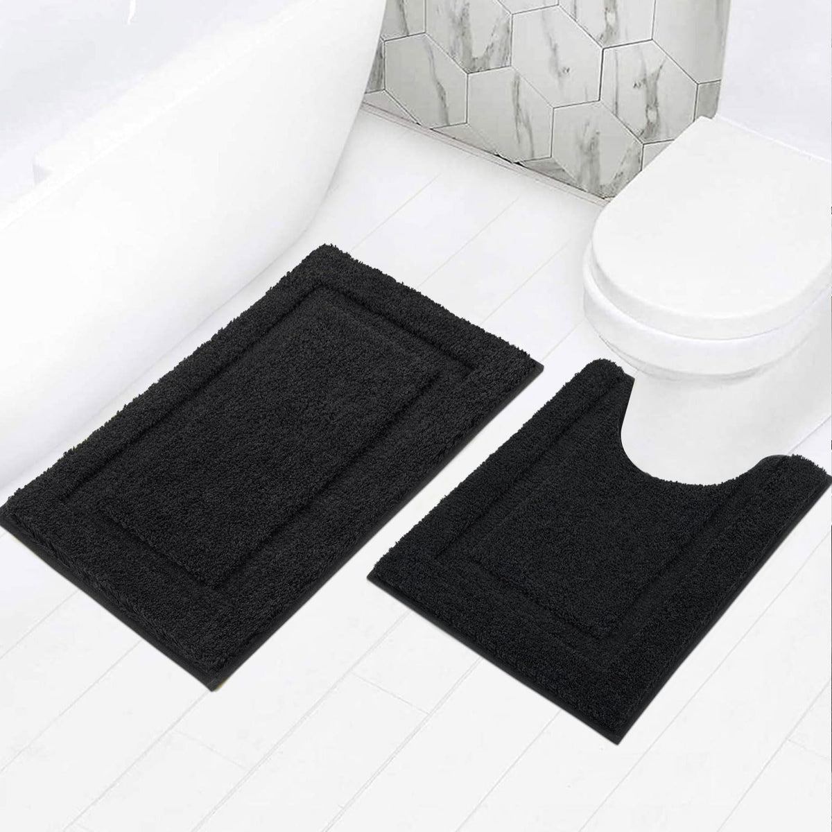SHACOS Soft Microfiber Bathroom Rugs Set of 2 Pieces, White