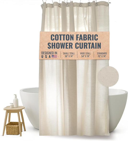 Bean Products Natural Cotton Bathtub Shower Curtain Liner- 70" x 72"
