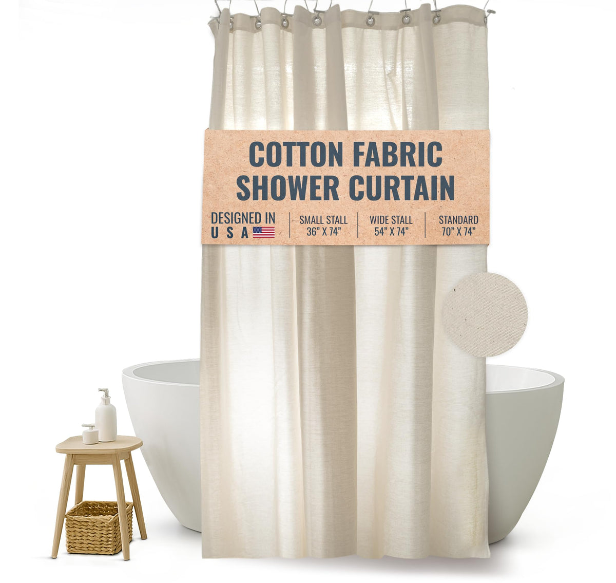 Bean Products Natural Cotton Bathtub Shower Curtain Liner- 70" x 72"