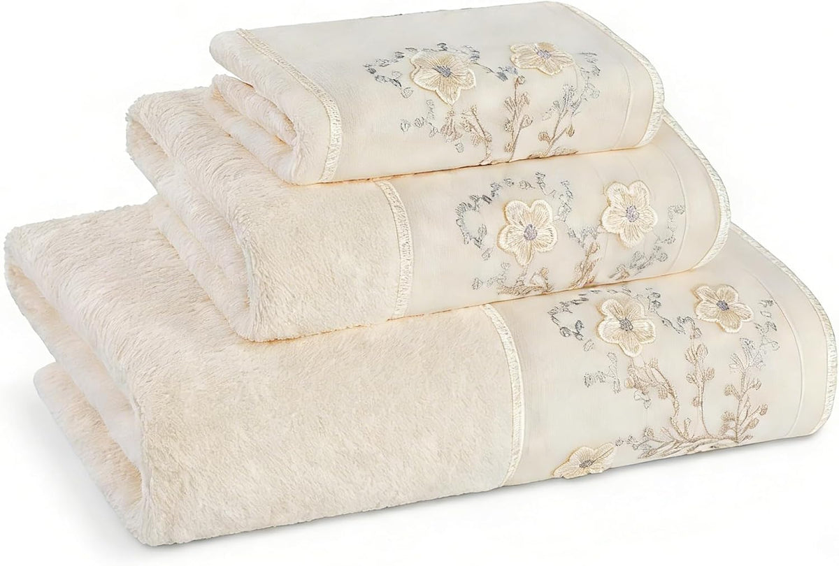 Zahari Home 3 Piece Bath Towels Set for Bathroom, Bath, Hand & Wash Cloths, Decorative Stylish Plush Cotton Washcloths - Showering, Face & Body Washing, Airbnb Essentials & Host Accessories, Beige
