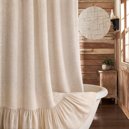 Farmhouse Shower Curtain Ruffle Linen Beige 72" W x 72" L