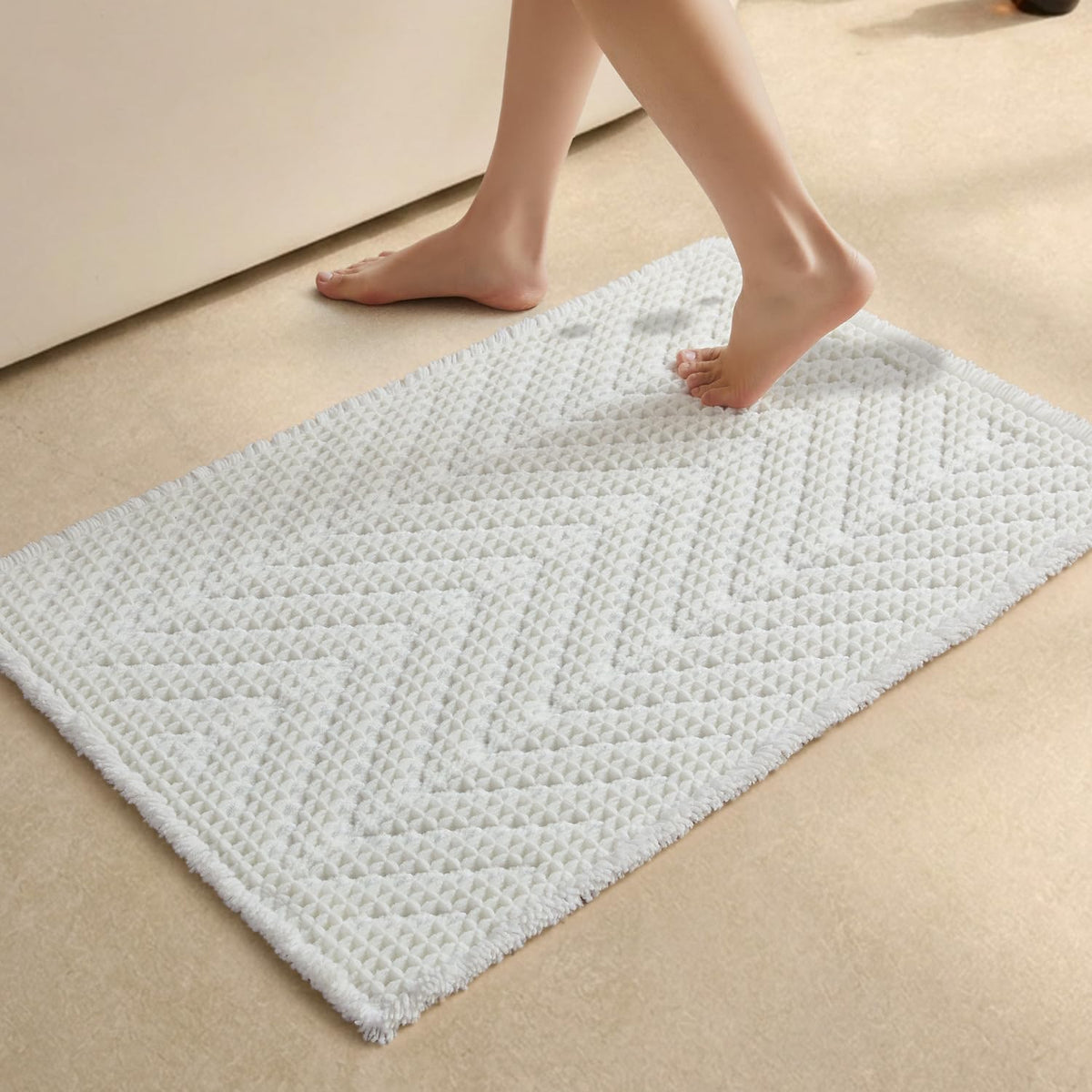 Sunfly Boho Herringbone Waffle Bath Mat, Ultra Soft Non-Slip Bathroom Rug - Super Absorbent & Quick Dry, Washable Bath Rug for Bathroom 16"x24" Taupe