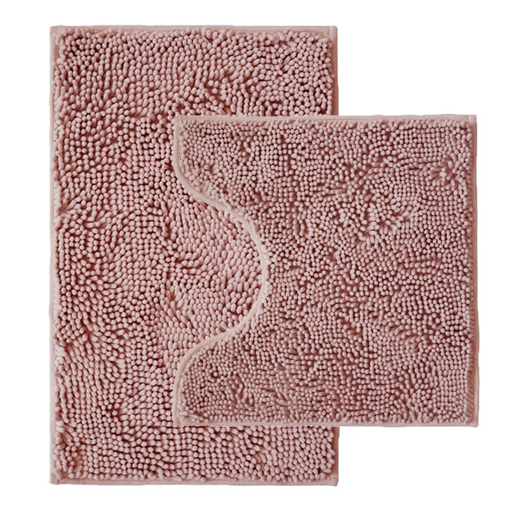 Bathroom Rugs Sets 2 Piece,Super Absorbent Chenille Bath Mats and U-Shaped Toilet Rug,Strong PVC Non Slip Backing,Microfiber Washable Dry Quickly Bath Mats for Bathroom(20"x32"+20"x20"U, Light Grey)