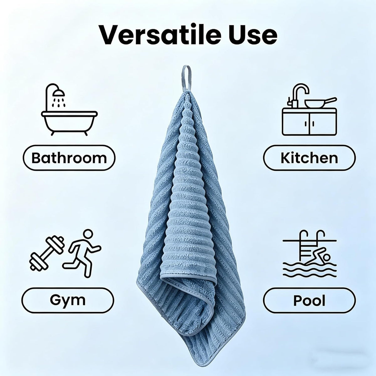 4PCS Blue Microfiber Hand Towels for Bathroom with Hanging Loops